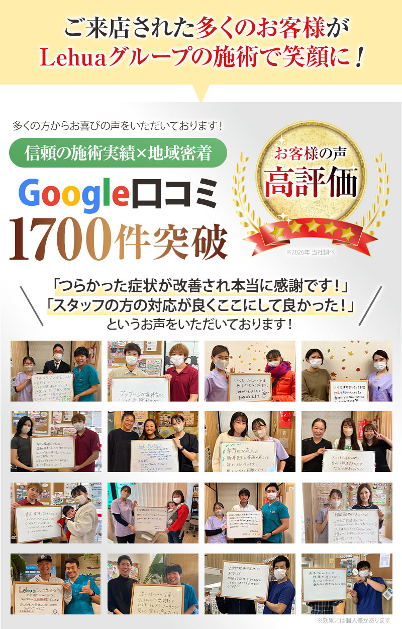 LehuaグループでGoogle口コミ1700件突破